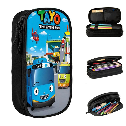 Stylish and Functional Tayo the Little Bus Black Pencil Case for Kids